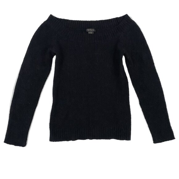 2000s f21 black wide neck off the shoulder sweater - Picture 1 of 4